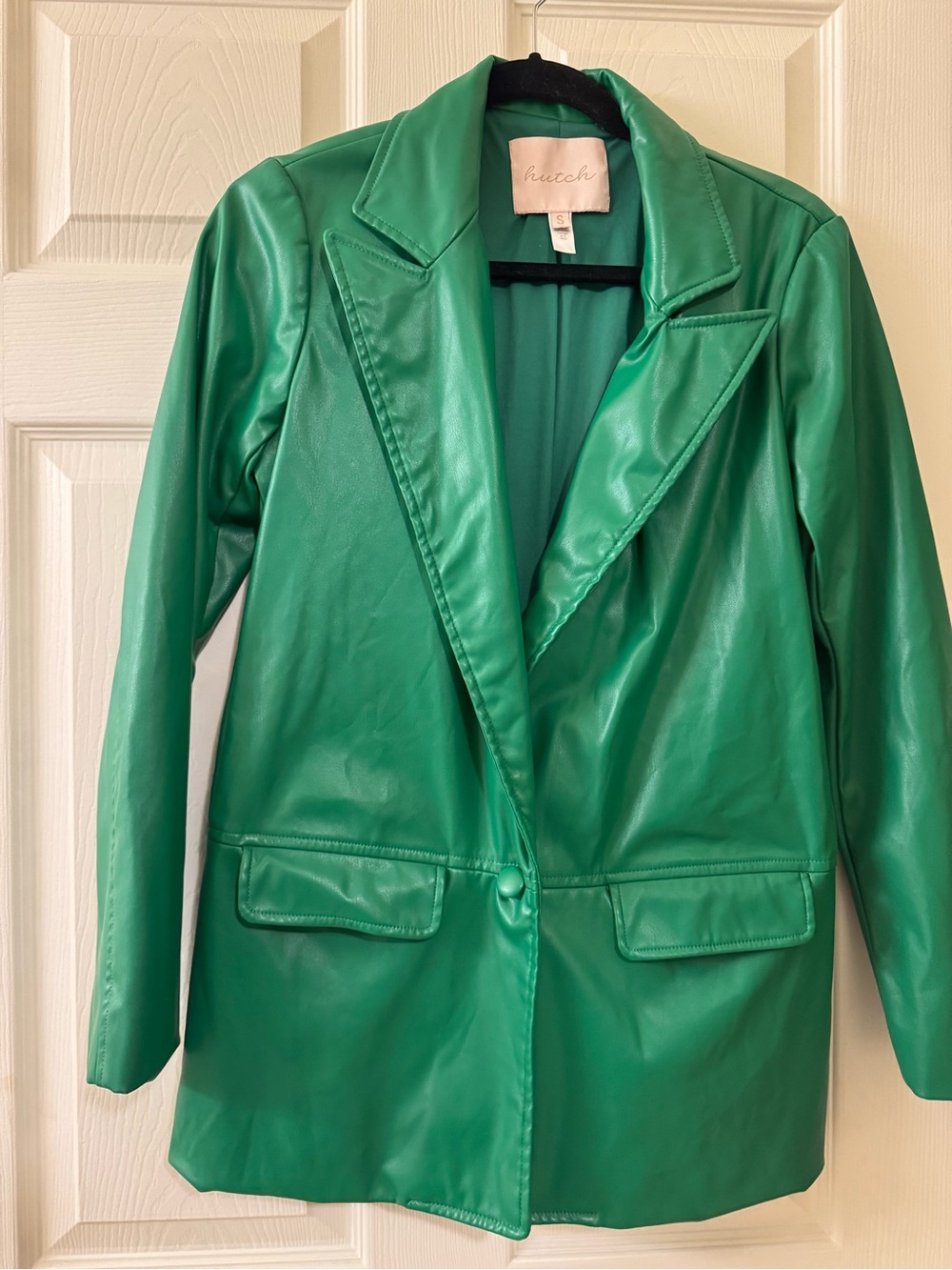 Anthropologie Hutch Women's Emerald Green Faux Leather Blazer Small